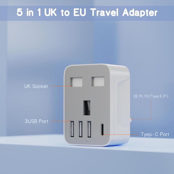 Adapter wtyczki podróżny europejskiej, UK do UE USB-C