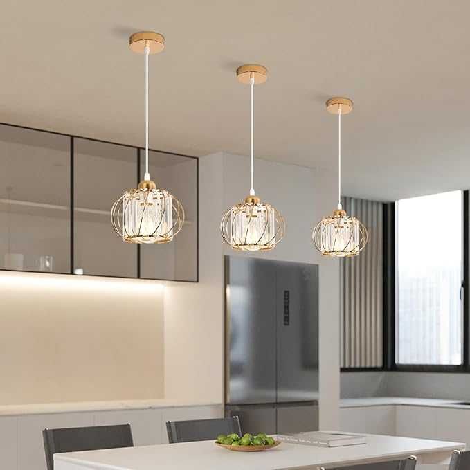 Kryształowa Lampa Wisząca Pheashine, Złoty Żyrandol E27 Art Deco