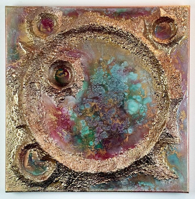 Quadro texturizado em tela, obra autoral "Aurora Crater"