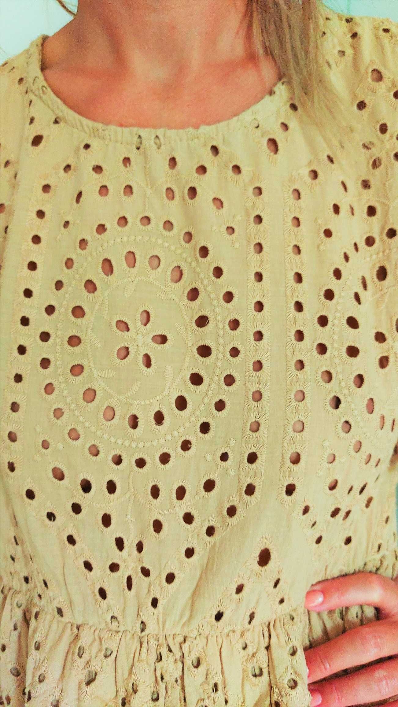 Bawełniana włoska sukienka koronkowa beżowa r.S/M 36/38