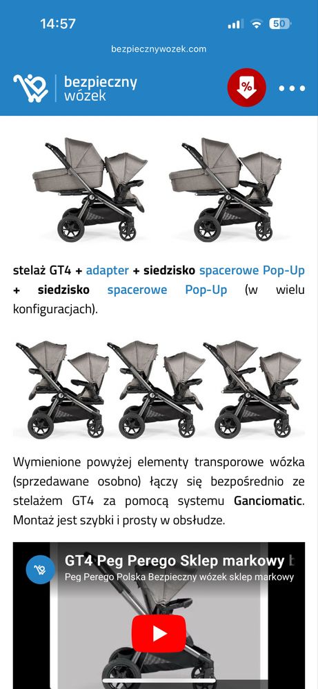 Wózek dziecięcy Peg Perego GT4, fotelik, pojedynczy lub podwójny wózek