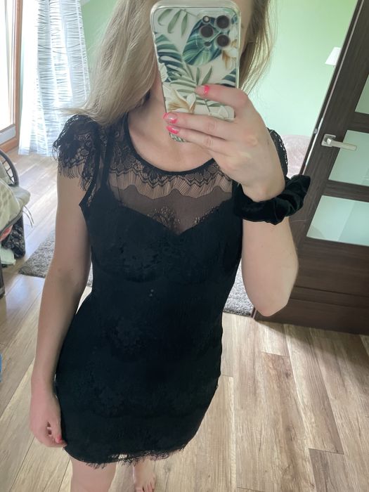 czarna koronkowa sukienka S obcisła dopasowana impreza swieta seksowna