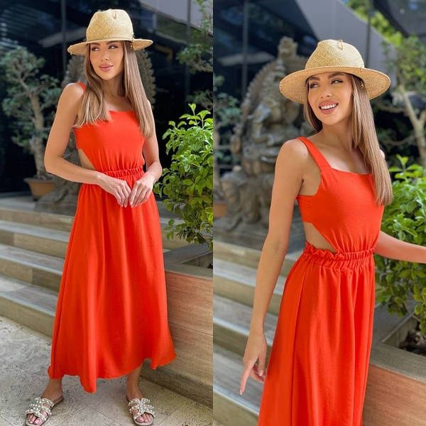 Оранжева довга літня сукня, розмір 42-44