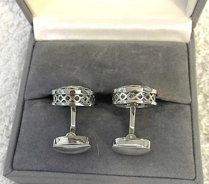 Botões de punho em aço cristais brancos e azuis novos