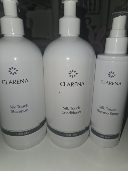 Szampon 500ml + odżywka 500ml + termo spray silk touch 200ml clarena