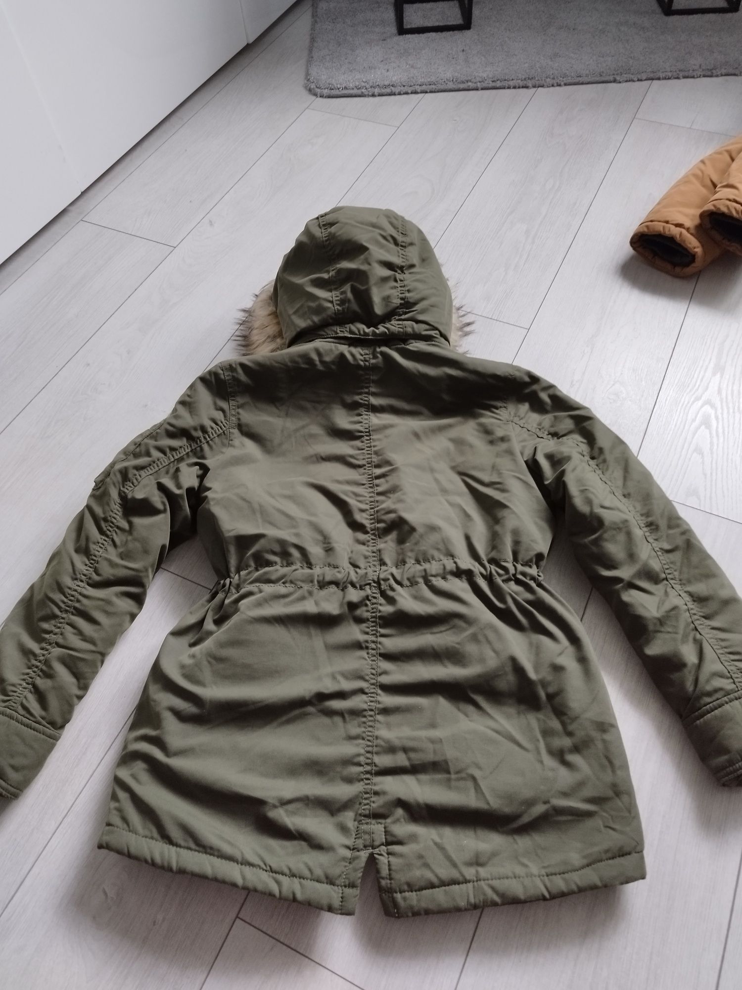 Kurtka zimowa parka z futerkiem h&m 140 jak nowaideał khaki