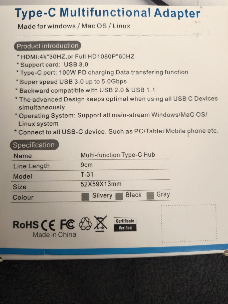 Tccmebius USB C do HDMI Adapter Wieloportowy