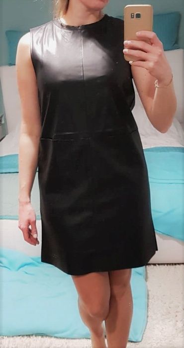 Nowa czarna skórzana sukienka Zara S