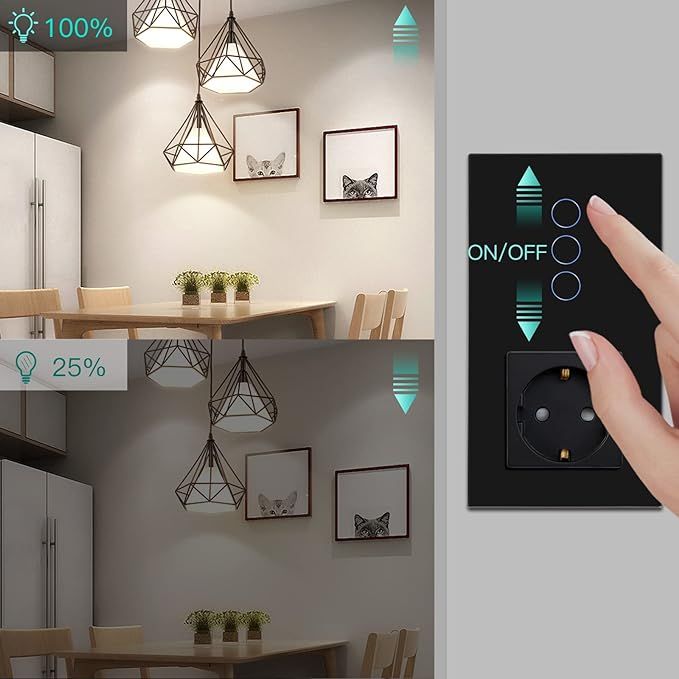 dotykowy włącznik światła ze ściemniaczem z 1 gniazdem czarny 2 sztuki