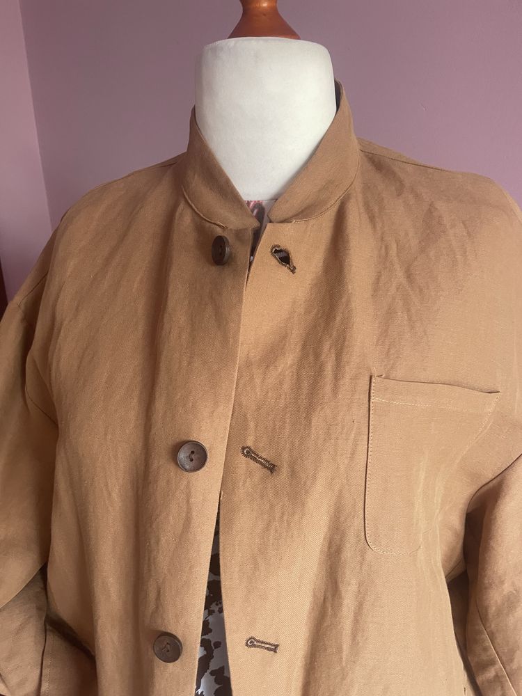Kamelowy lniany plaszcz oversize WENDY TRENDY 42/44/46/46