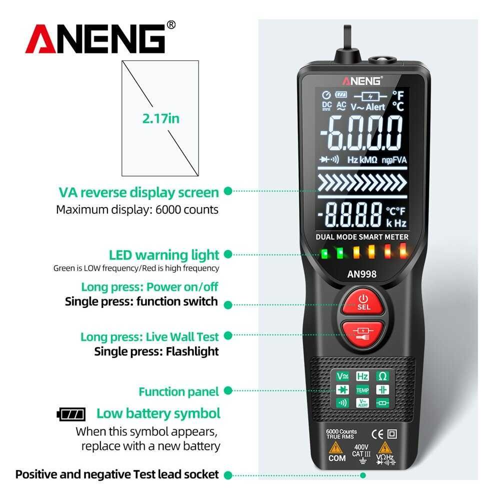 ANENG AN998 тестер мультиметр 6000 отсчет NCV AC/DC R/C/t прозвонка