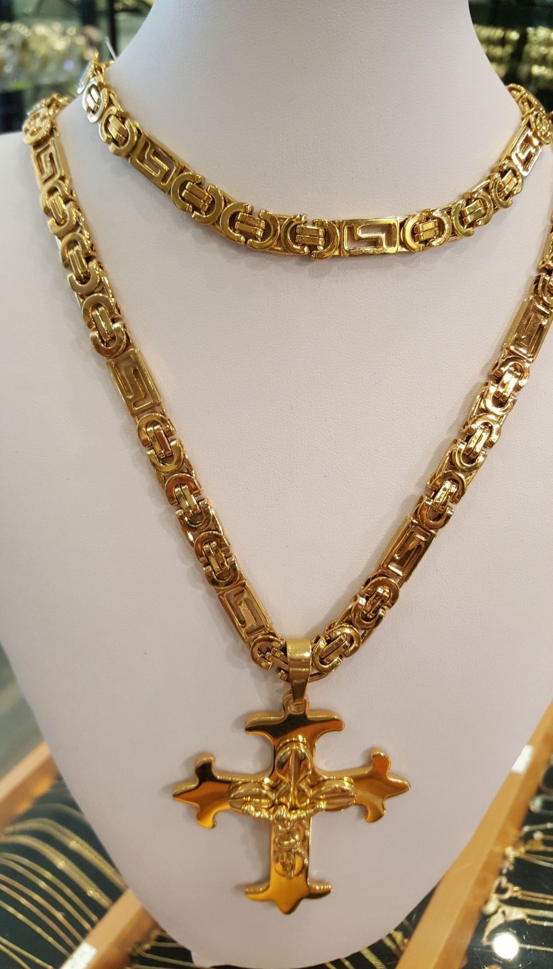 Komplet męski łańcuszek bransoletka I krzyż królewski wzór grecki 60cm