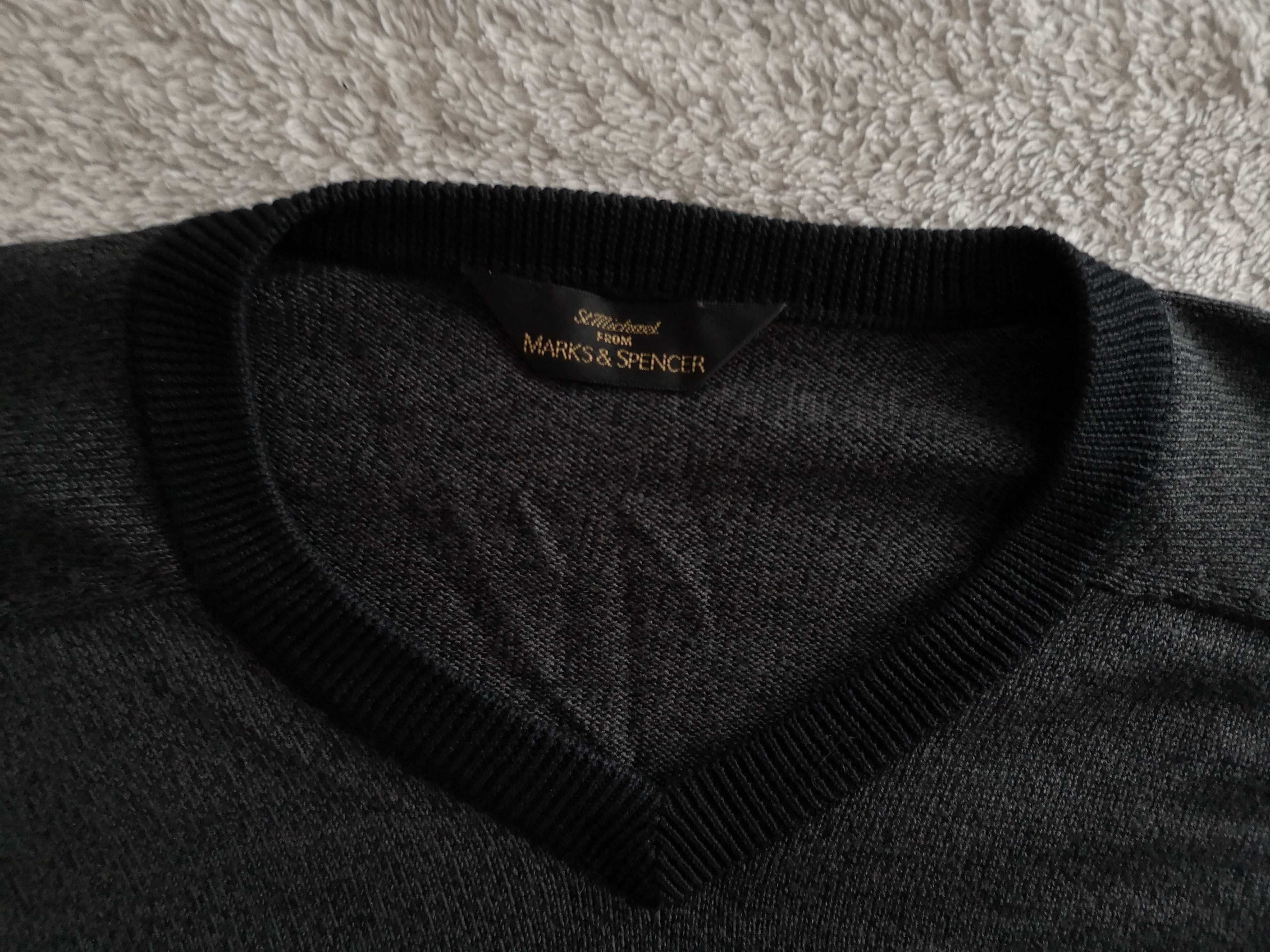 Szary melanż jedwabny sweter w serek M&S M