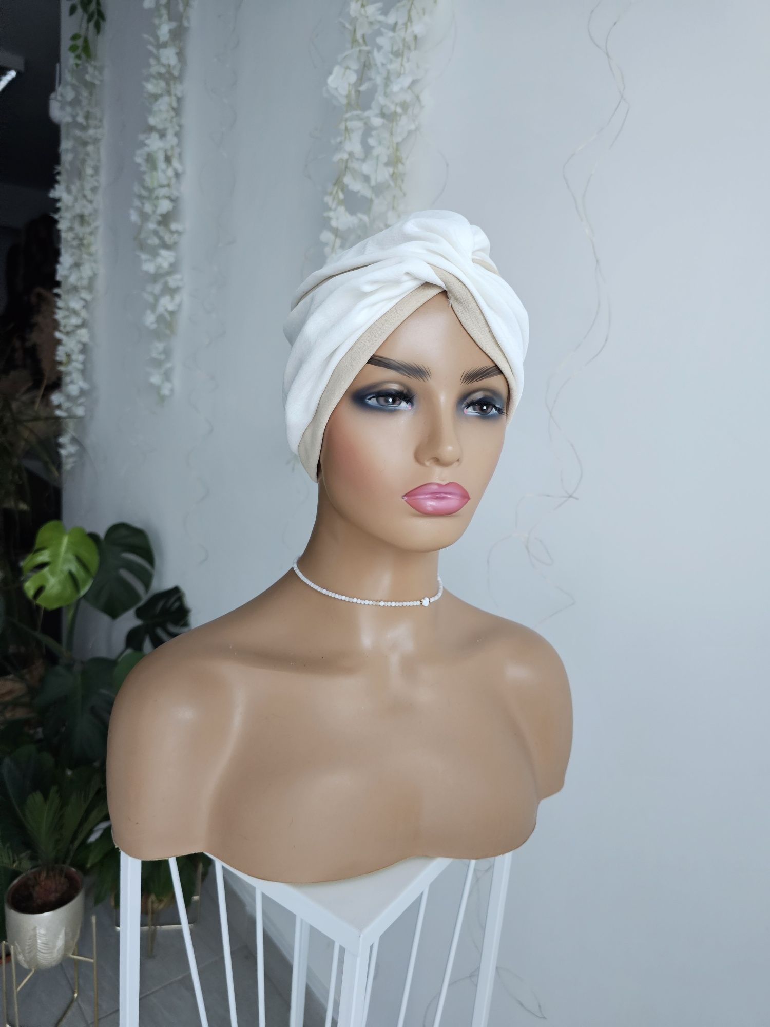 Turban czepek Ola śmietanka-beż nakrycie głowy podczas leczenia czapka