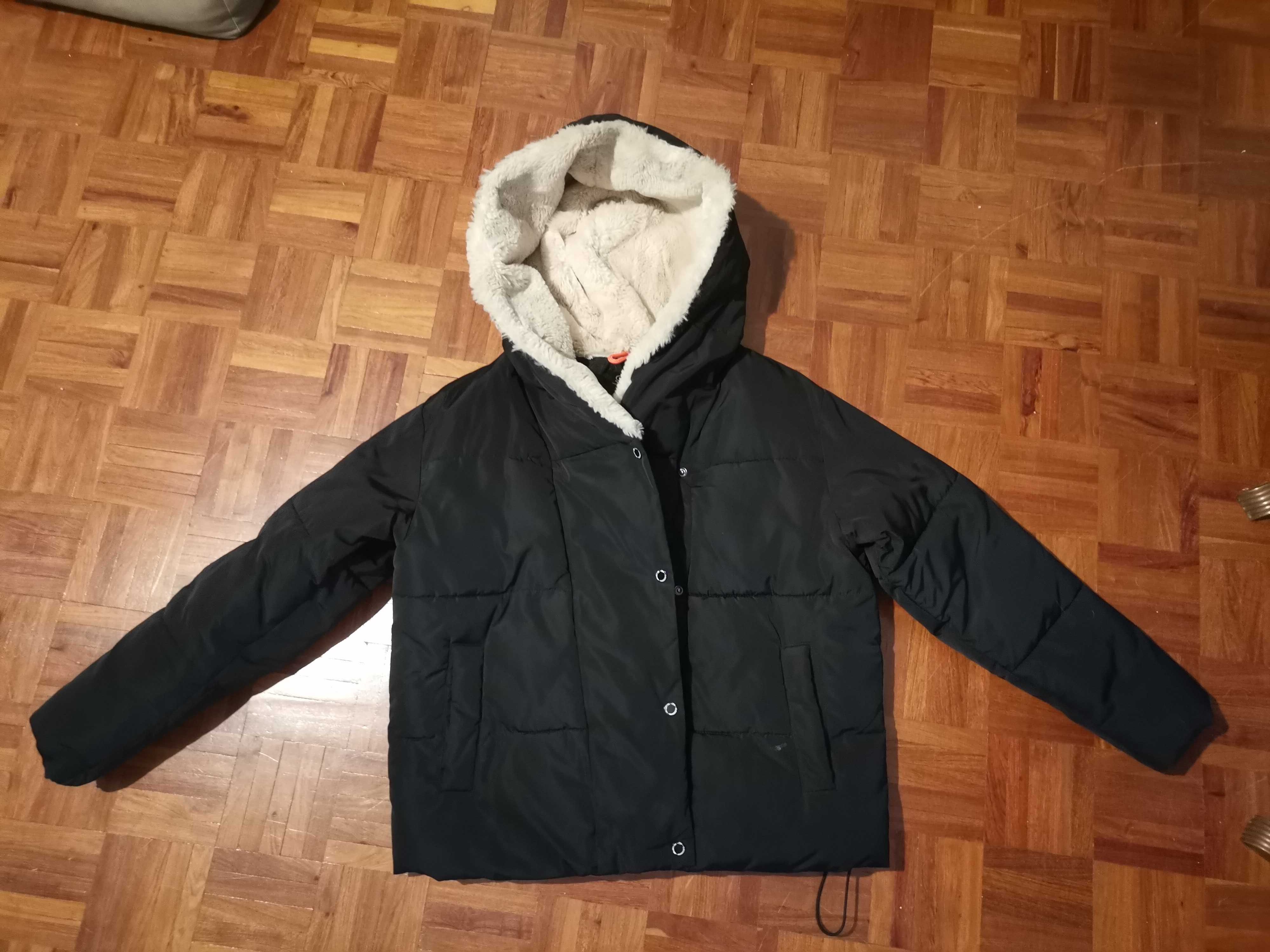 Blusão quente c/ gorro forrado a pelo