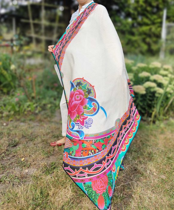 Duża chusta szal dupatta kwiaty folk orient hijab turban pareo