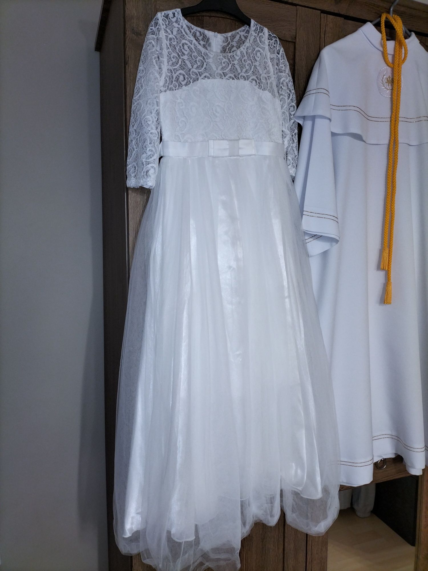 Komunia sukienka biała 140, 146 152 długa maxi tiulowa