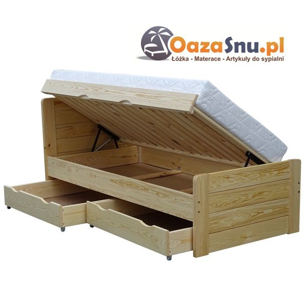 wysokie łóżko z otwieranym pojemnikiem i szufladami ARIA 90x200