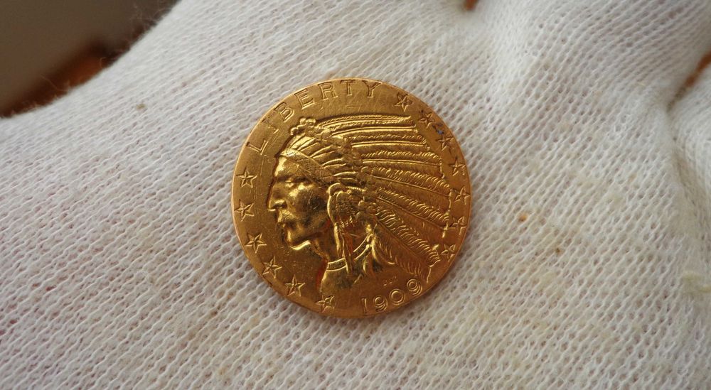 moeda ouro 5 dolares EUA ano 1909 indio