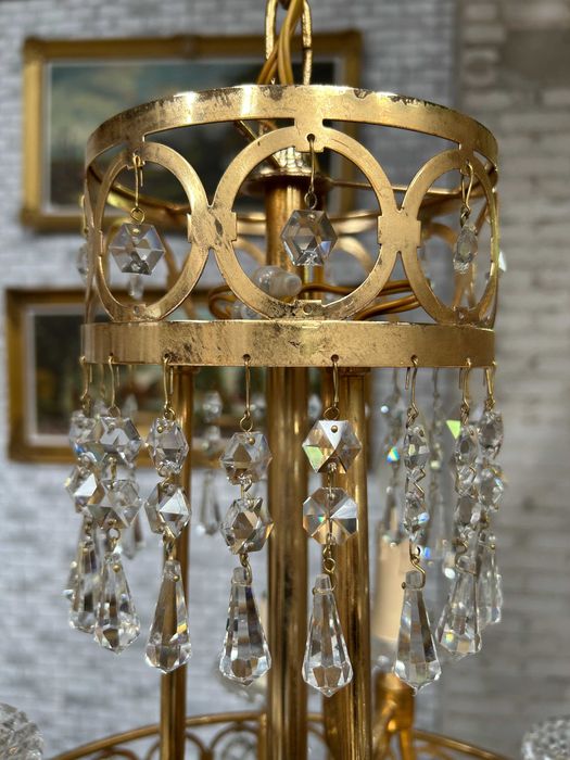 Piękny żyrandol mosiężny kryształowy #8014 Stylowy Węgrów