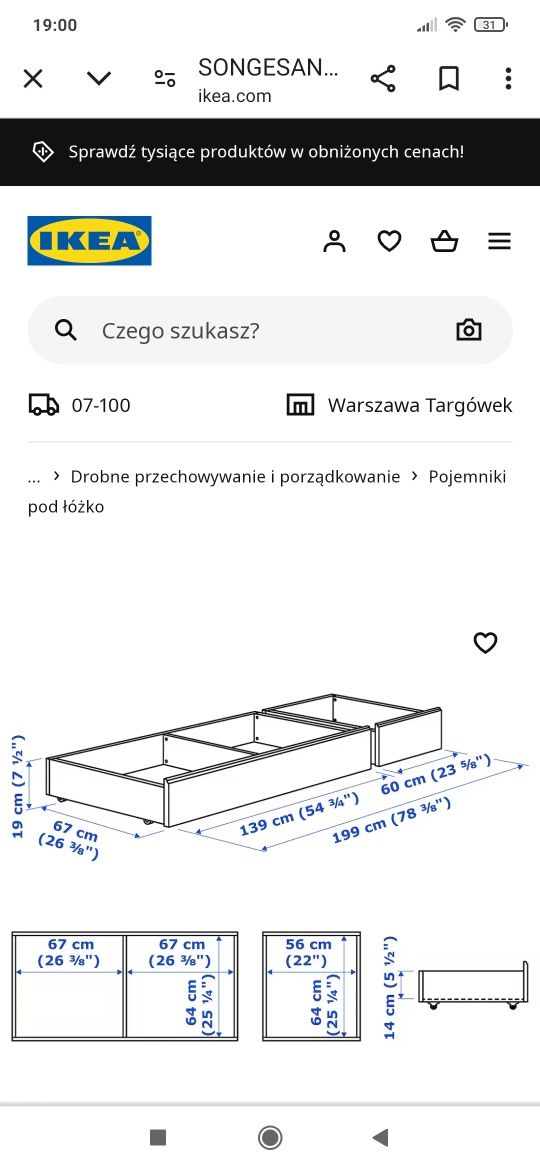 Szuflady songesand ikea 139 i 60 cm