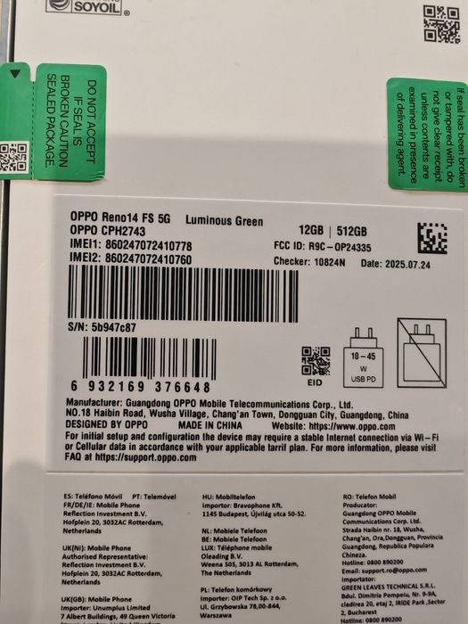 Telefone OPPO Reno 14 FS 5G novo 512 Gb