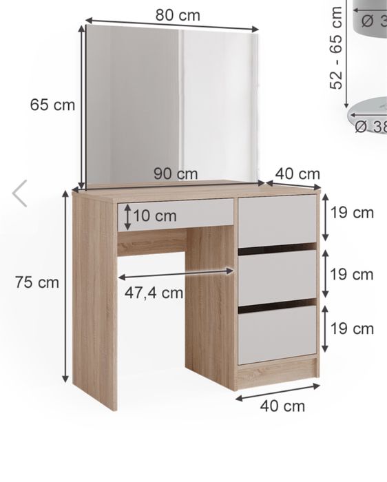 Vicco biurko stolik pod toaletkę z szufladami 90x40 cm