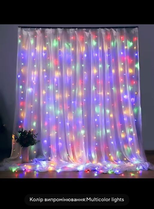 Гірлянда штора USB 3*2 з гачками 3*3 Роса 20 метрів Є ОПТ