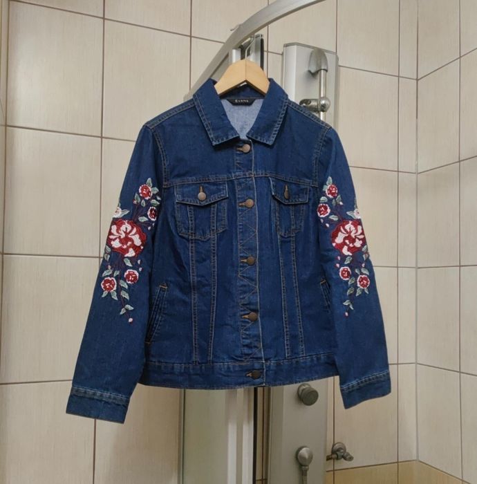 bluza jeansowa XL damska dżinsowa dżins jeans z wyszywanymi kwiatami b