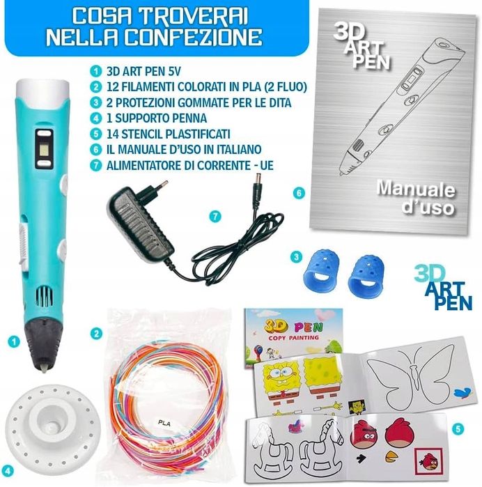 Długopis 3D + PLA 12 kolorów (2 fluo)