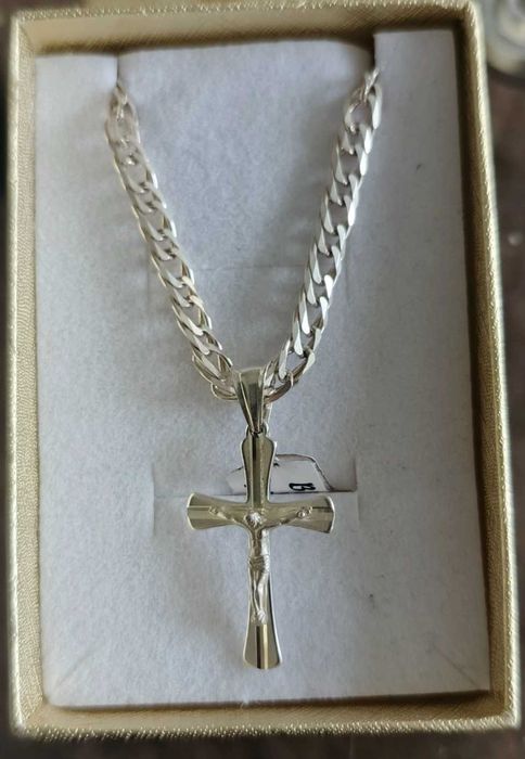 Łańcuszek rombus+krzyżyk. Srebro pr.925 na Komunię, Chrzest !