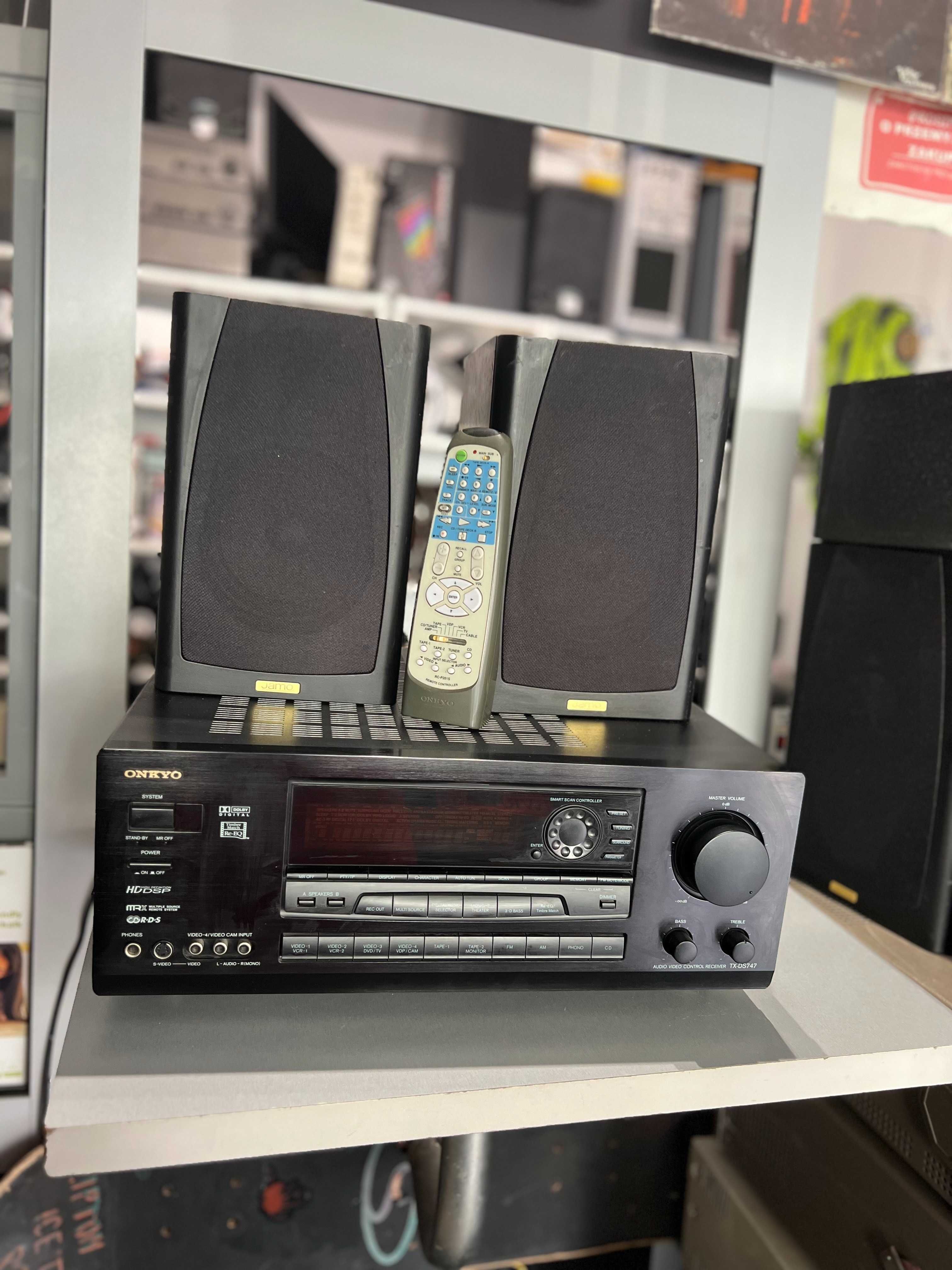 Amplituner Onkyo TX-DS747 + Zestaw kolumn 5.1 Jamo + Pilot, Super Stan