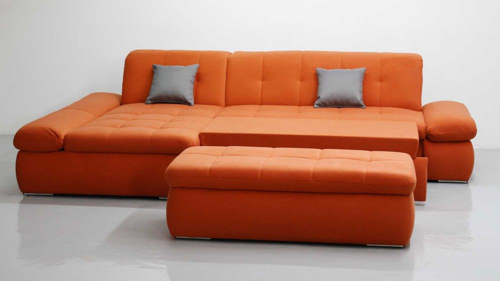 TKC Narożnik z funkcją spania PUFA pomarańczowy rozkładana rogówka sof