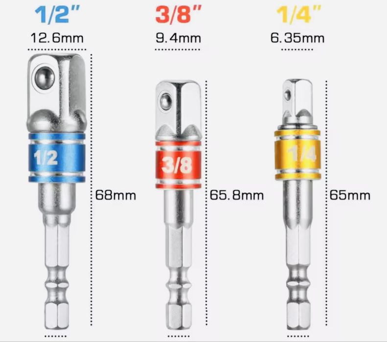 Набір перехідників адаптерів 3шт подовжувачів 1/4" 3/8" 1/2 нові міцні