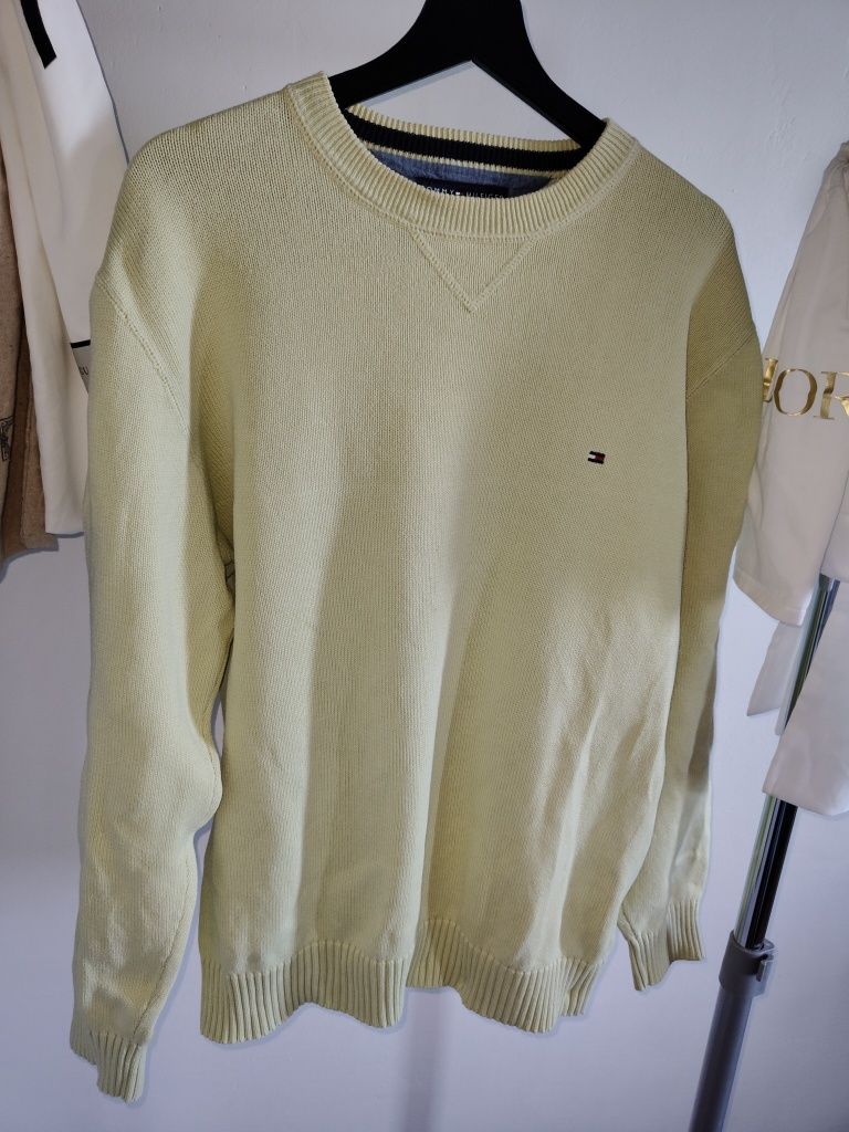 Markowy sweter męski Tommy Hilfiger r XL/XXL zielony jasny bawełna