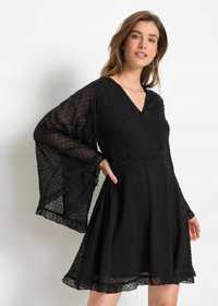 B.P.C czarna sukienka z szyfonowymi, szerokimi rękawami r.42