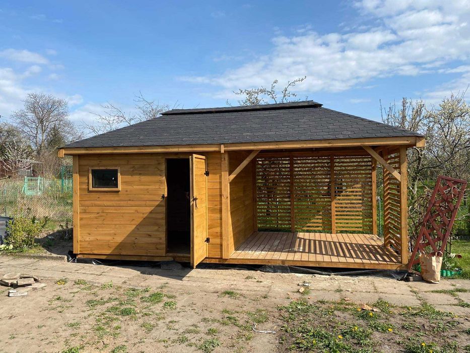 Domek narzędziowy ogrodowy drewniany z altaną "Vegas" 6x3