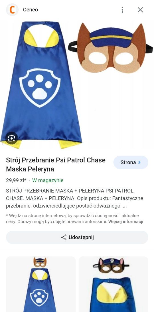 Psi patrol Marshall + chase 2 peleryny + 2 maski strój przebranie rozm