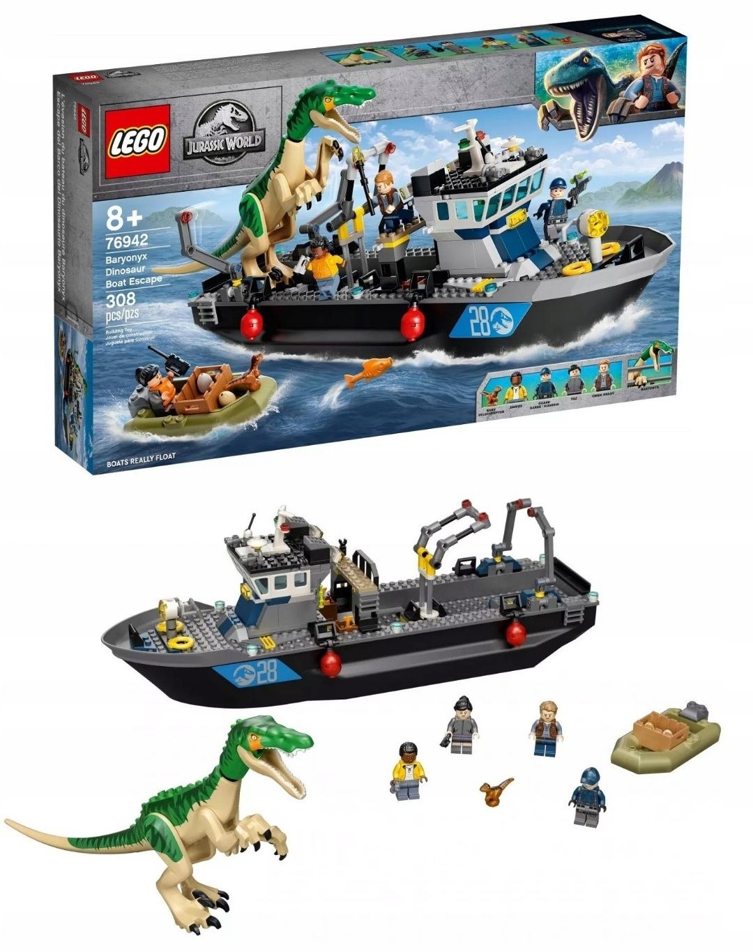 LEGO Jurassic Park boat Baryonyx Dinozaur  łódź + mały gratis :)