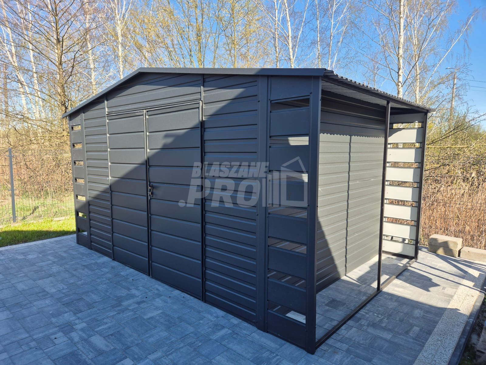 Schowek - Domek Ogrodowy 3x3 + 2x wiata 0,5m  Antracyt  GP5990