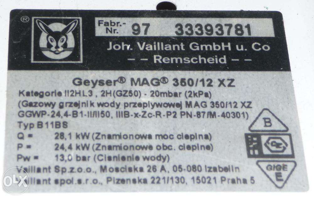 Terma Vaillant MAG 350/12 XZ (gazowy ogrzewacz wody przepływowej)