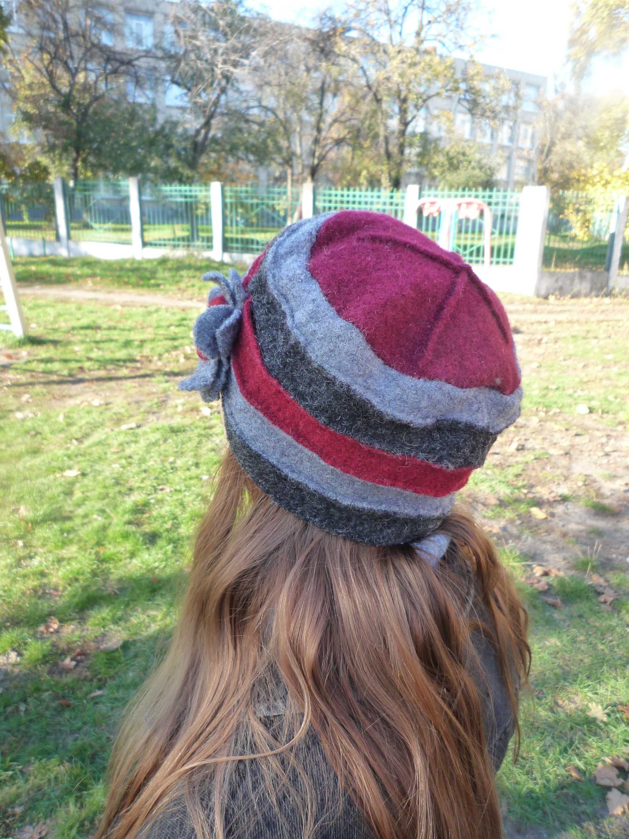 Handmade теплая шерстяная шапка шапочка шерсть в стиле бохо цветок