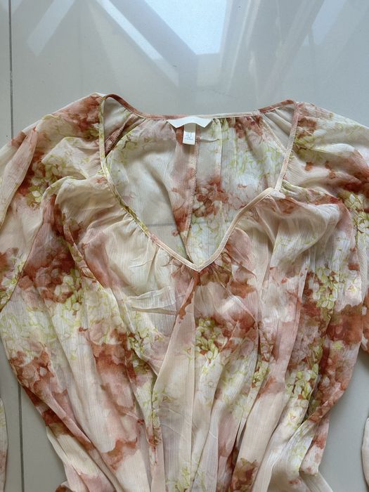 Sukienka maxi H&M w kwiaty rozmiar M beżowo-brązowa halka