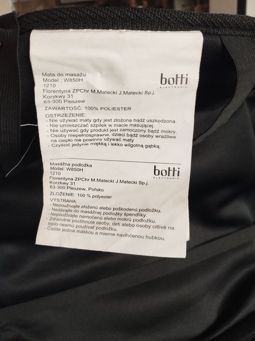 Mata do masażu Botti W850H z funkcją podgrzewania