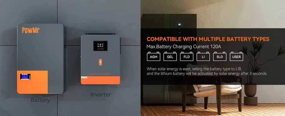 Гібридний інвертор  PowMr. (Deye) 3 - 10.2kw. 24/48В. UPS. Кредит