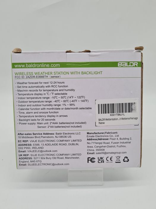 BALDR Bezprzewodowa stacja pogodowa z czujnikiem zewnętrznym Czarna