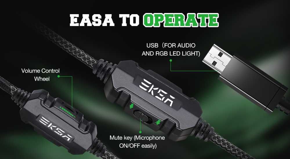 EKSA E1000 SŁUCHAWKI PC PS4 Xbox One 7.1 LED RGB Mikrofon