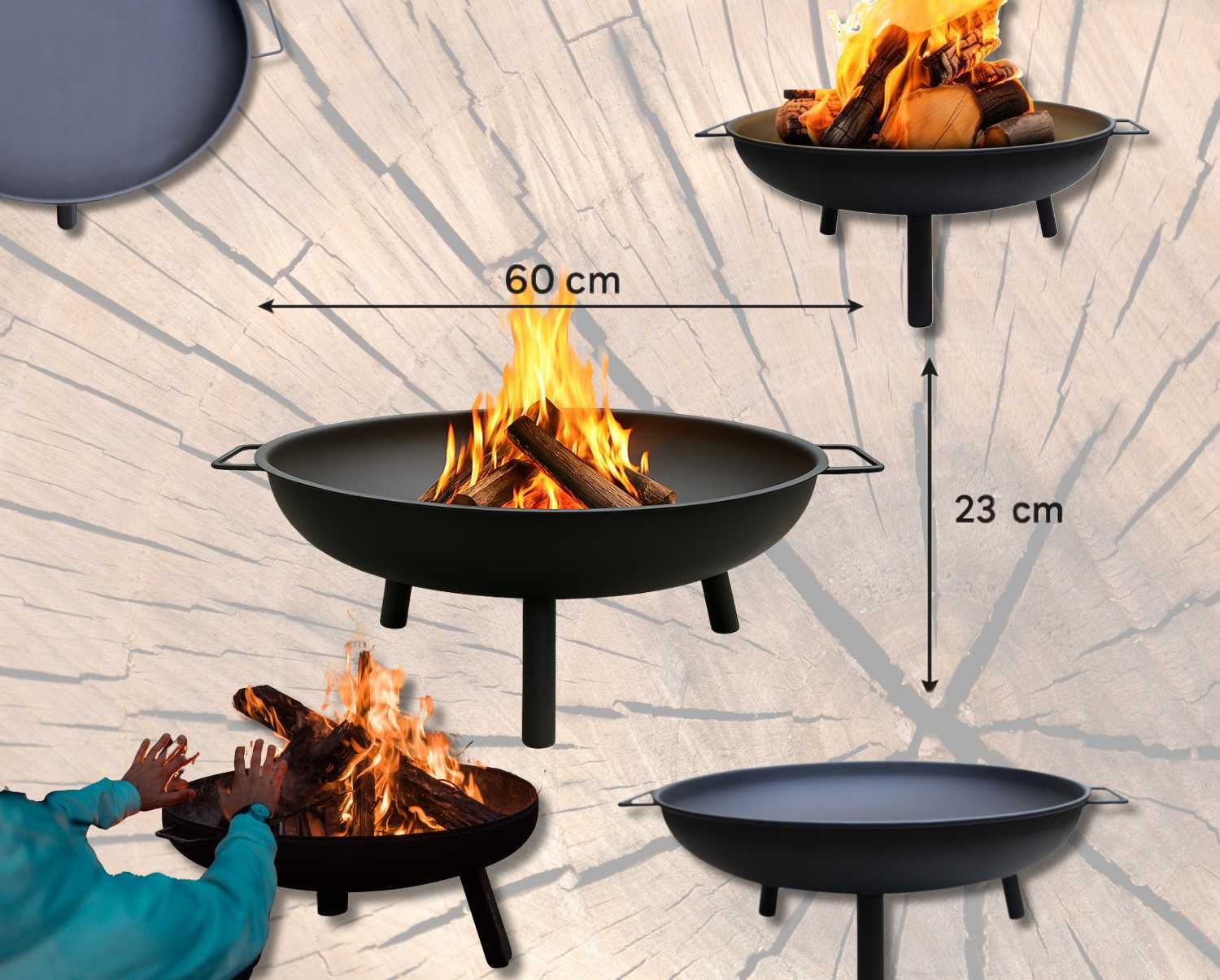 Palenisko ogrodowe stalowe 60 cm – do ogniska, grilla, kociołka