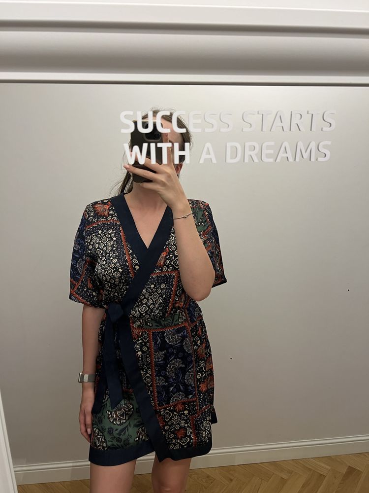 Sukienka Zara S/M azjatycki wzór orientalny krótka kimono y2k