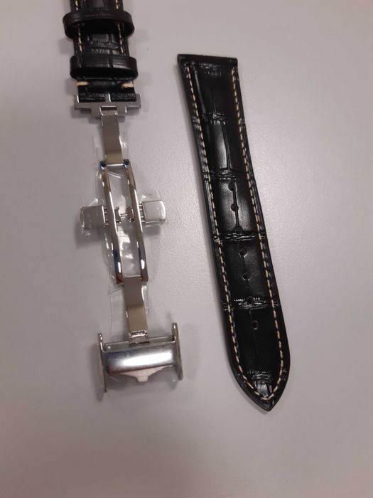 Pasek skórzany do zegarka 21mm Longines czarny z klamrą motylkową